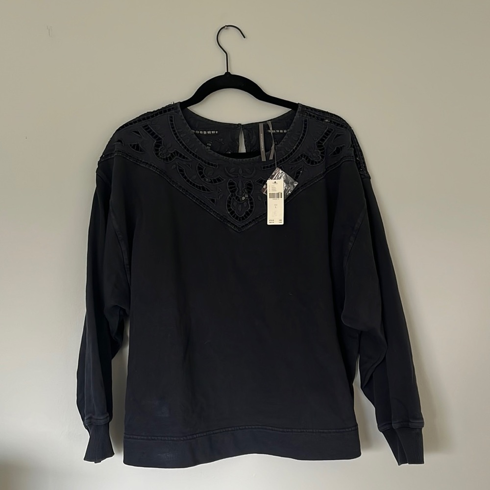 Dark Blue Anthropologie Pullover with Decorated Collar!